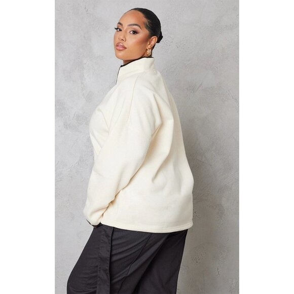 NWT PrettyLittleThing PLUS CREAM ZIP UP CONTRAST SWEATSHIRT Size US 14 / UK 18 - Picture 2 of 9